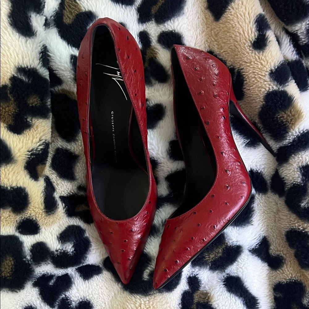 luxurious ostrich red pumps